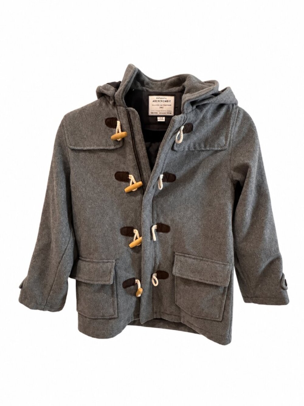 Janie and Jack Gray Hooded Toggle Duffle Coat Jacket Boys Size 7/8 Wool Blend